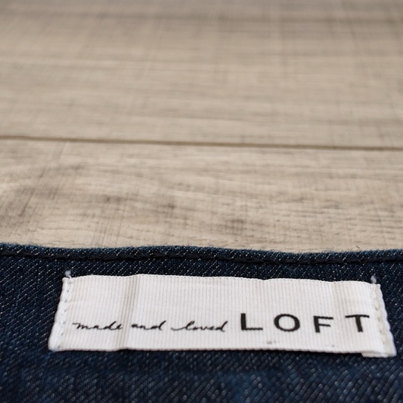 LOFT Dark Blue Denim Wrap Skirt 14 High Waist Jean Skirt Workplace Office Fall - Picture 4 of 11